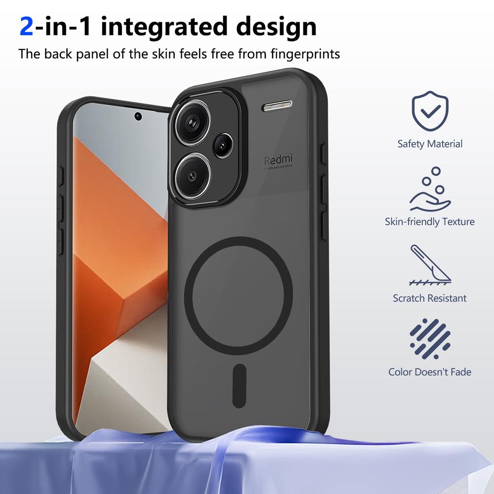 KEYSION Magnetic Phone Case for Redmi Note 13 Pro+ 5G Silicone+PC Matte Translucent Clear Shockproof Cover for Redmi Note 13 Pro+ 5G