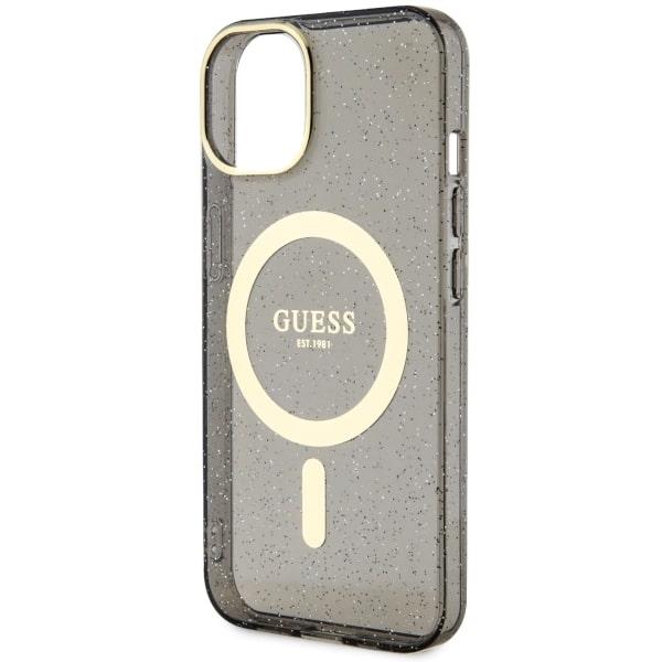 Etui do iPhone 14 Guess Glitter Gold MagSafe Czarny