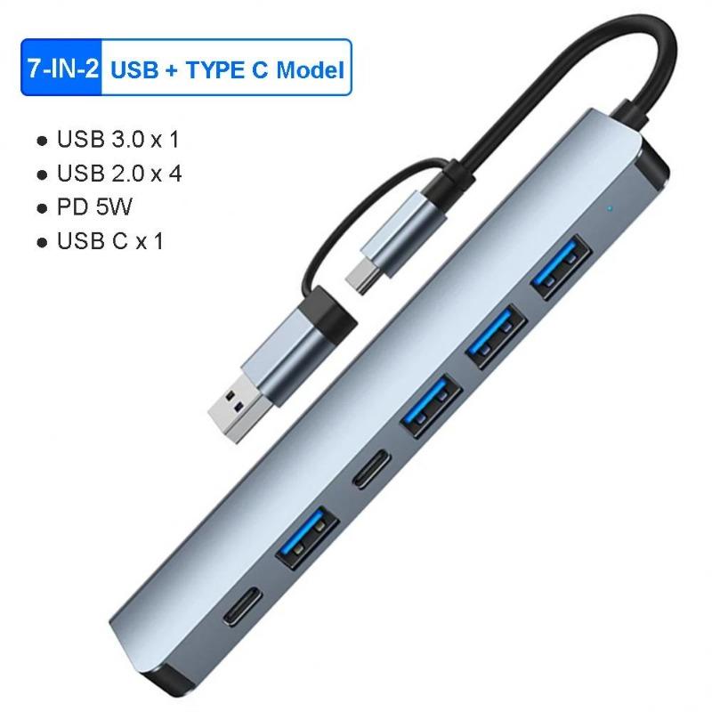8 In 2  Type C Docking Station USB Splitter Adaptor USB C Hub 5Gbps High Speed Transmission USB 3.0 2.0 3.5 Audio Jack SD/TF Card Reader OTG Adapter