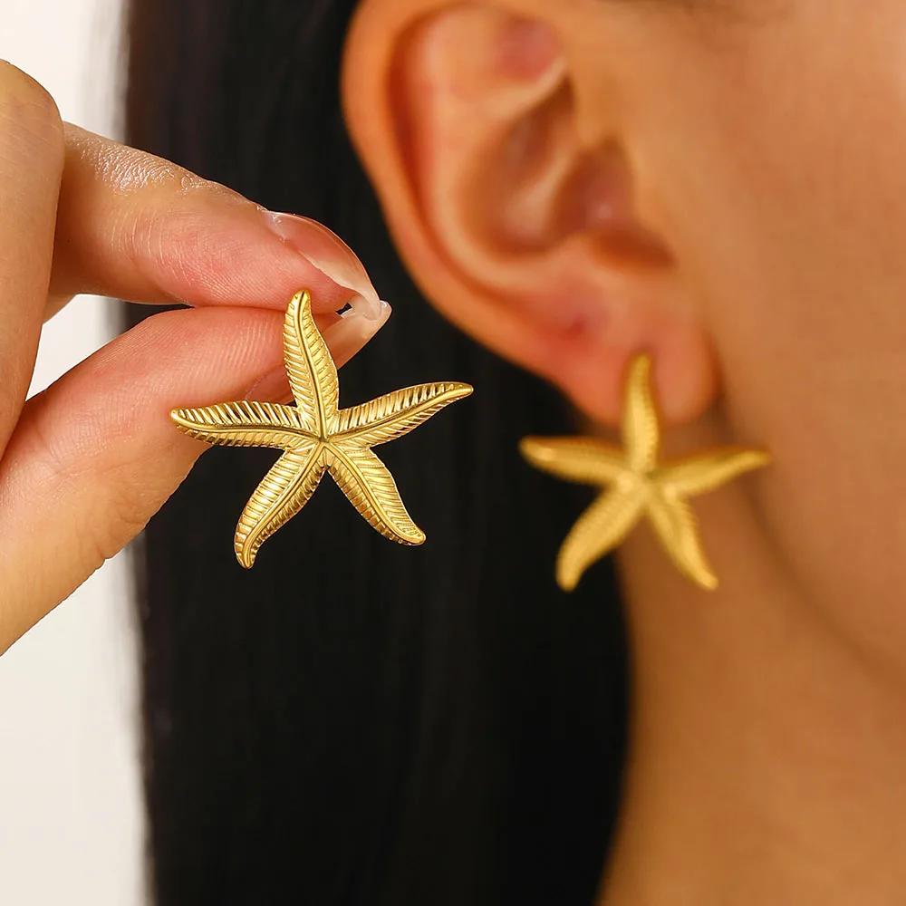 2026 new starfish stainless steel gold-plated women's earrings, high-quality waterproof earrings, wife's gift