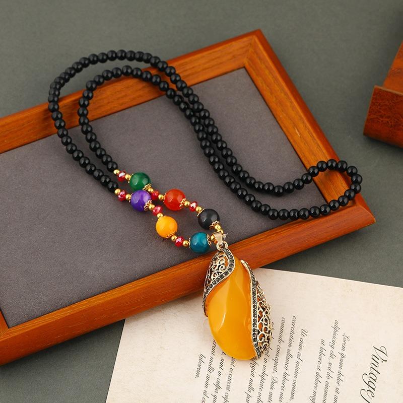 

Винтажное длинное ожерелье, подвеска из пчелиного воска в форме капли воды, женская универсальная высококлассная темпераментная цепочка для свитера с аксессуарами