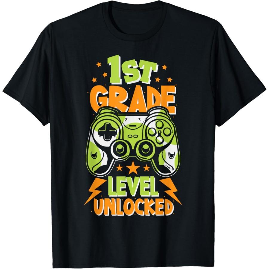Футболка для мальчиков «1-й класс разблокирован. Игровая атмосфера. Снова в школу» S
