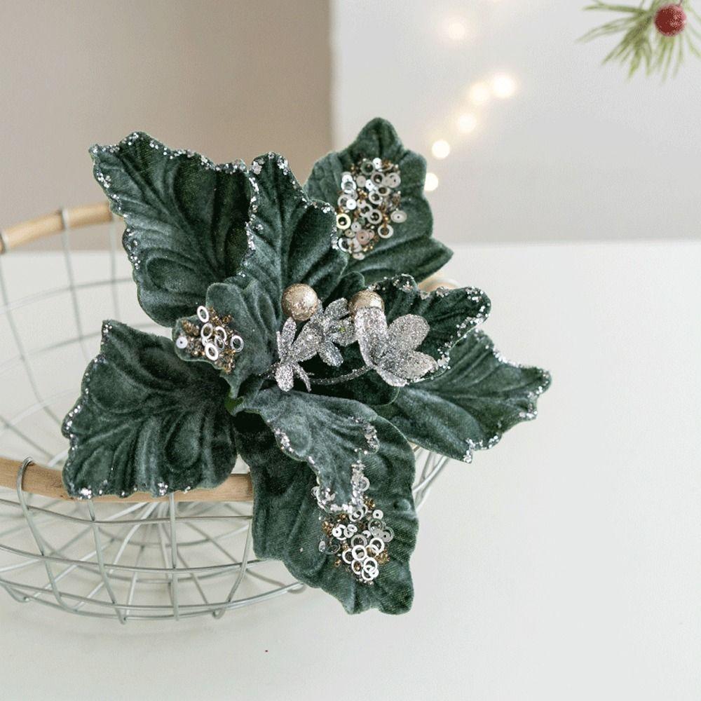 Simulation Christmas Glitter Flower 22cm Christmas Tree Decorations  Home Xmas Decoration
