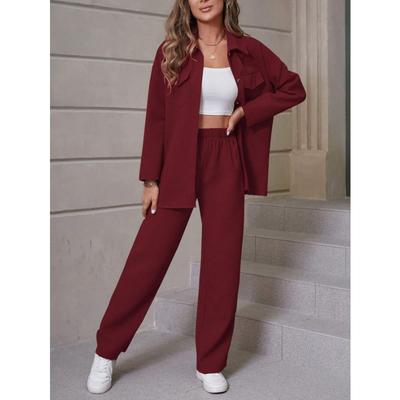 Ladies Autumn/Winter Waffle Lapel Cardigan Casual Suit