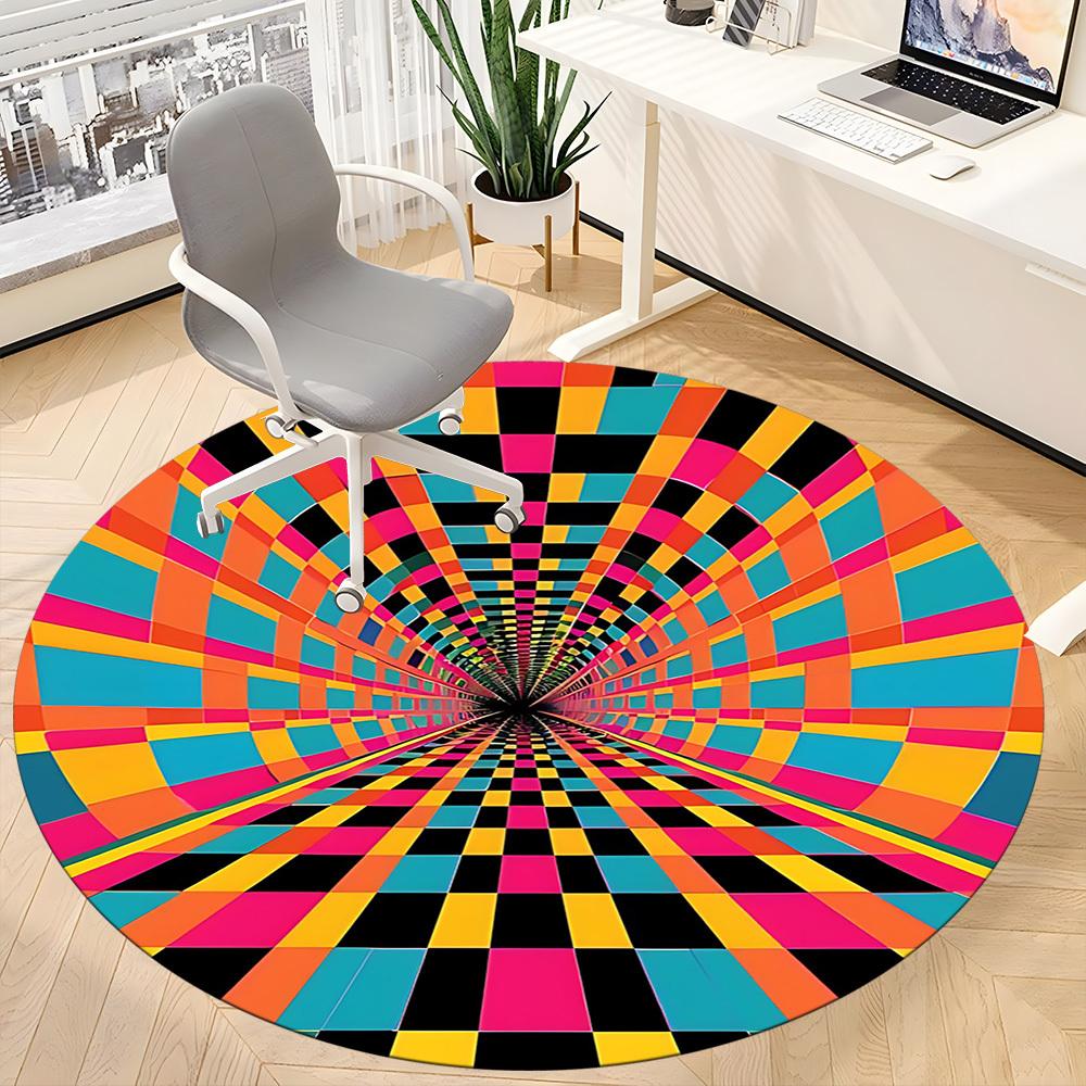 1pc Vortex Tunnel Office Round Area Rug, Mat Suitable ForOffice, Under Office Chairs Bedroom Living Room Home Decor, Room Deco
