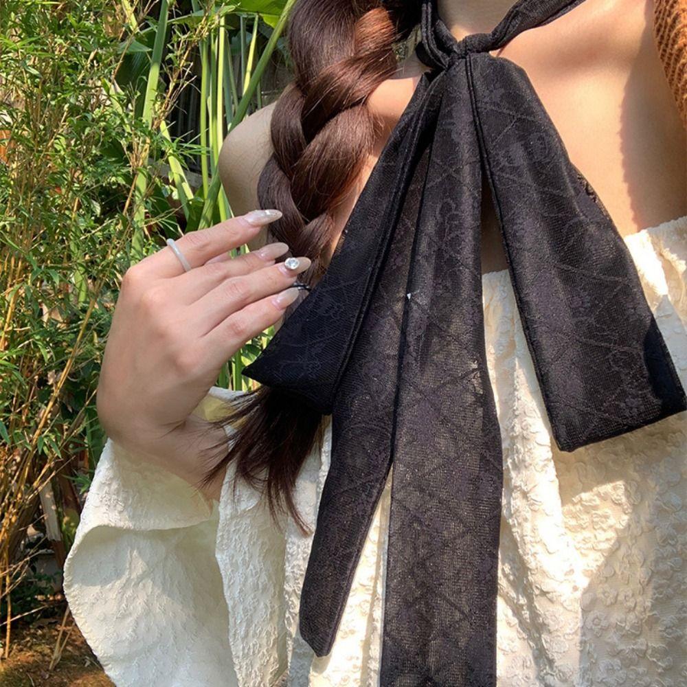 White Black Lace Long Scarf French Style Long Ribbon Trendy Neck Strap  Women