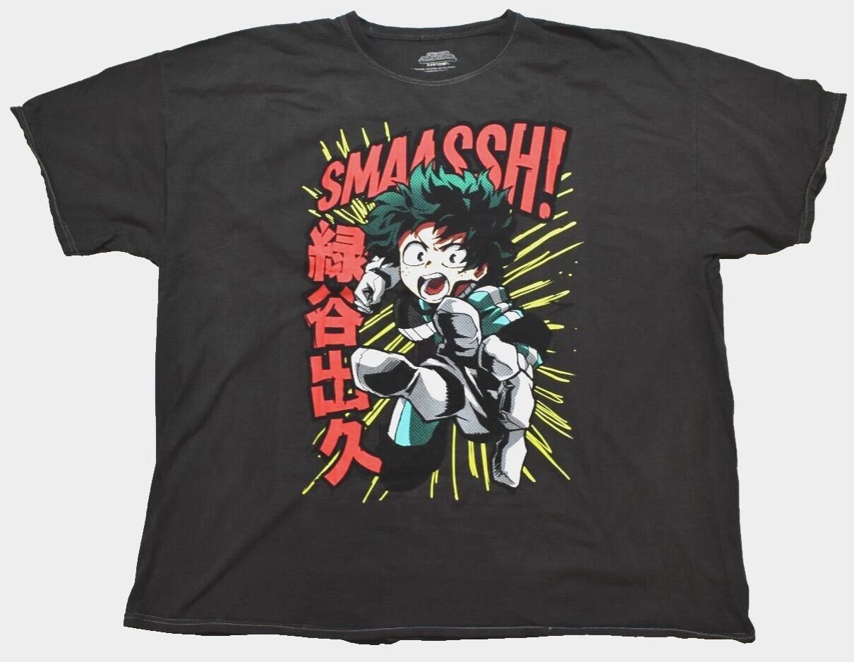 

My Hero Academia Mens Black Wash Kanji Image Deku Smash Anime Shirt New 3XL 2XL