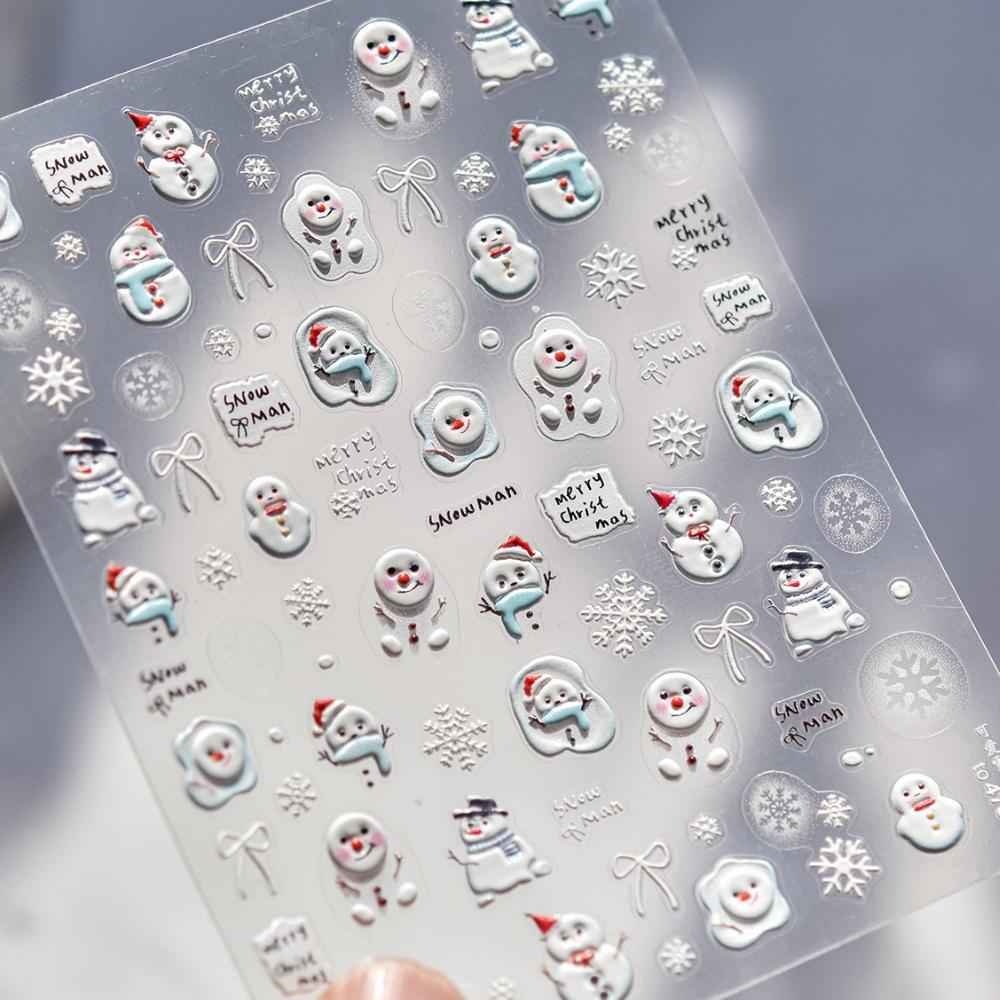 1 Piece 5D Embossed White Snowflake Nail Stickers Winter Christmas Snowflake Nail Art Stickers Self-adhesive Decorative Slider