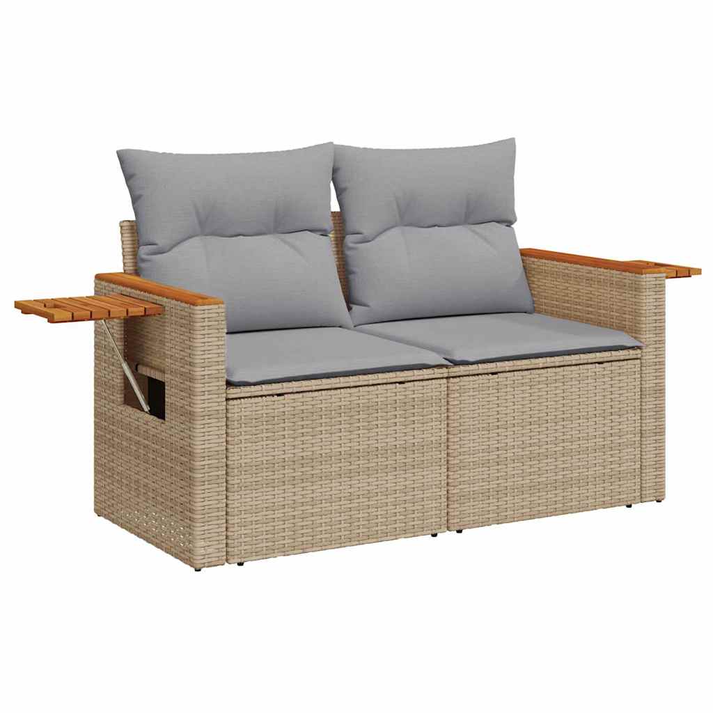 9 Piece Beige and Light Grey Garden Sofa Set with Cushions