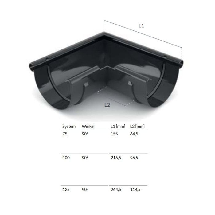 Gouttière Angle Extérieure 90° Graphite - Système 100