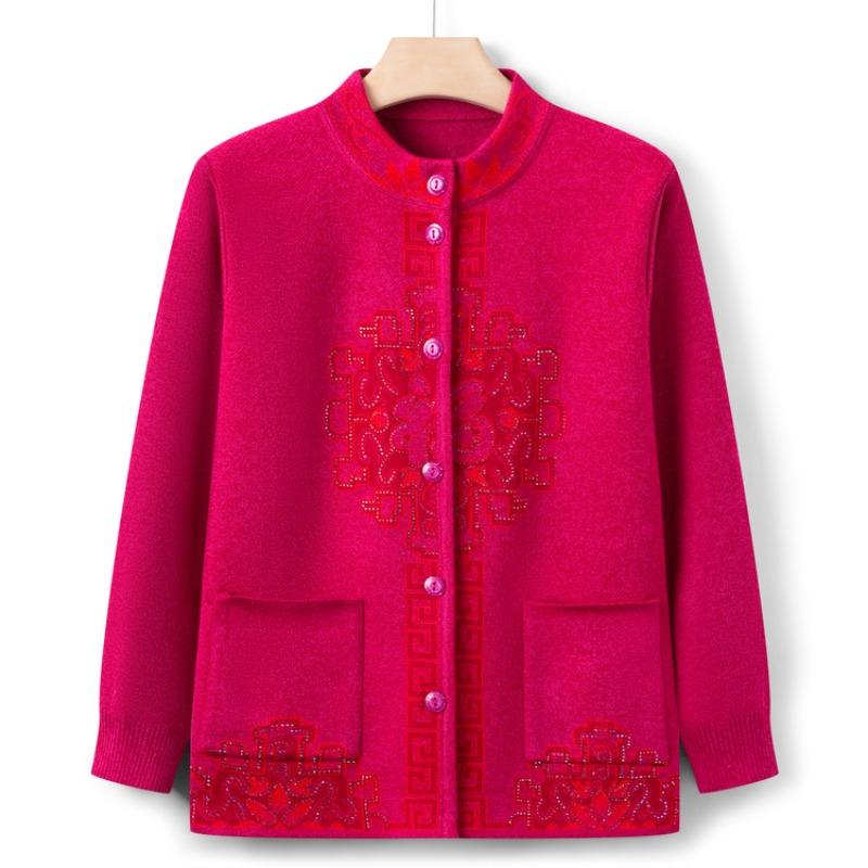 Grandma's new autumn cardigan sweater medium and old festive blessing knitted sweater year old 0 mother autumn clothes