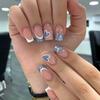 24PCS Short Square Press On Nails, Heart Pattern Design, Reusable Acrylic False Nails Kit for Women Gift