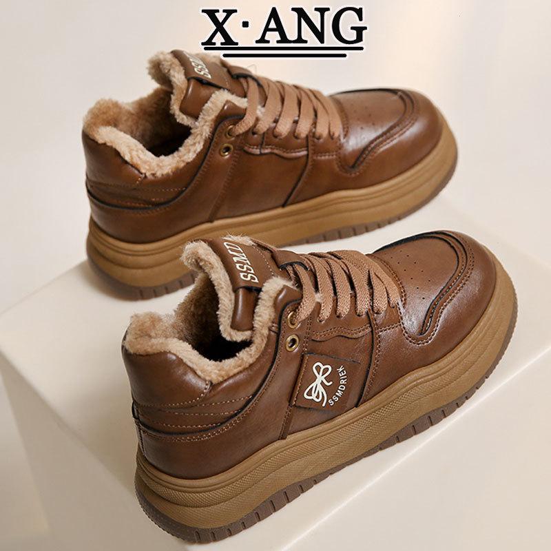Leather high-top shoes children's versatile platform casual sports shoes winter new velvet thickened warm cotton shoes