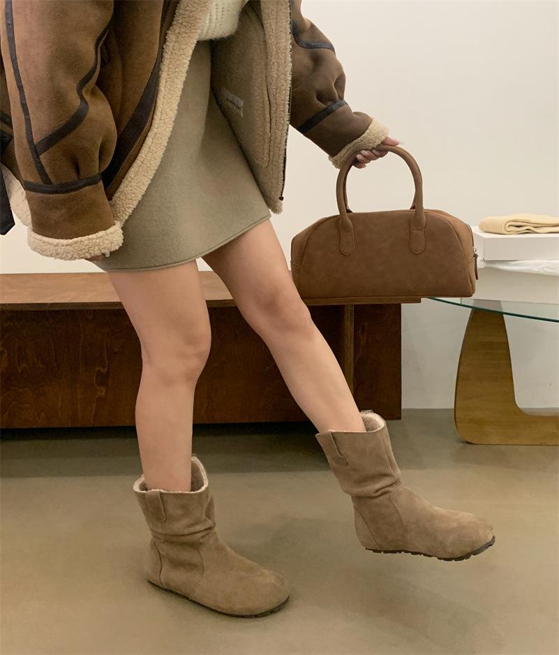 

New new short boots women s autumn and winter versatile matte pleated retro gentle Maillard, stacking boots 39 верблюд