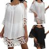 Sexy Lace Crochet Backless Mini Dress Summer Beach Vacation Lady Garment Above Knee Length Sunscreen