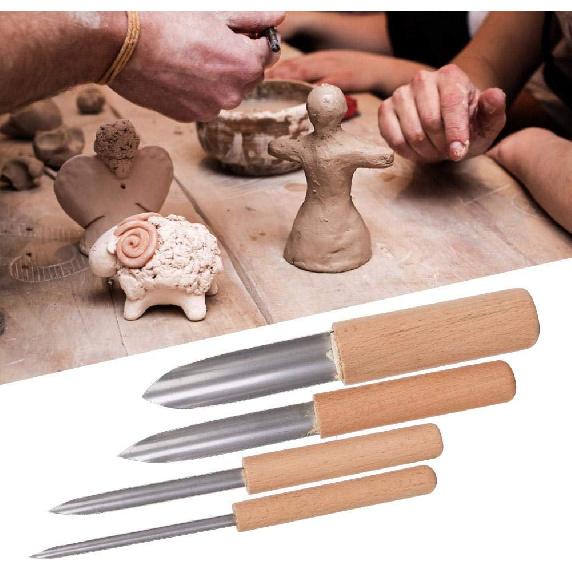 4Pcs Semi Round Hole Cutters Pottery Clay Ceramic Tools Wooden Handle Polymer Clay Punch Hole Cutter Pottery Sculpting Tools Pottery Tools