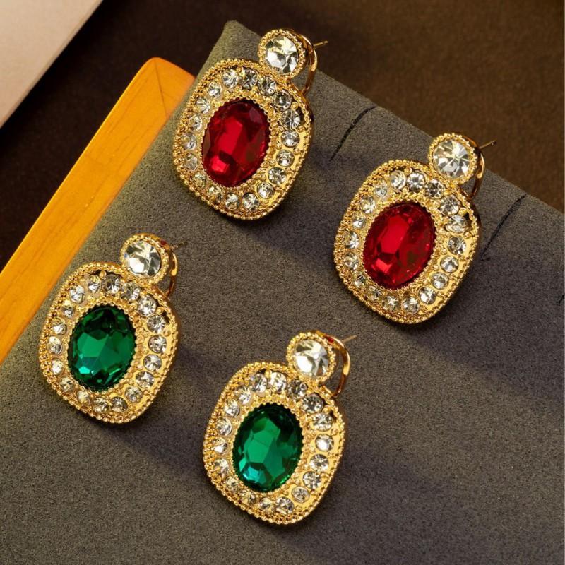 Vintage Emerald Zircon Earrings With A High-end Feel Featuring Palace Style Studded Antique Women