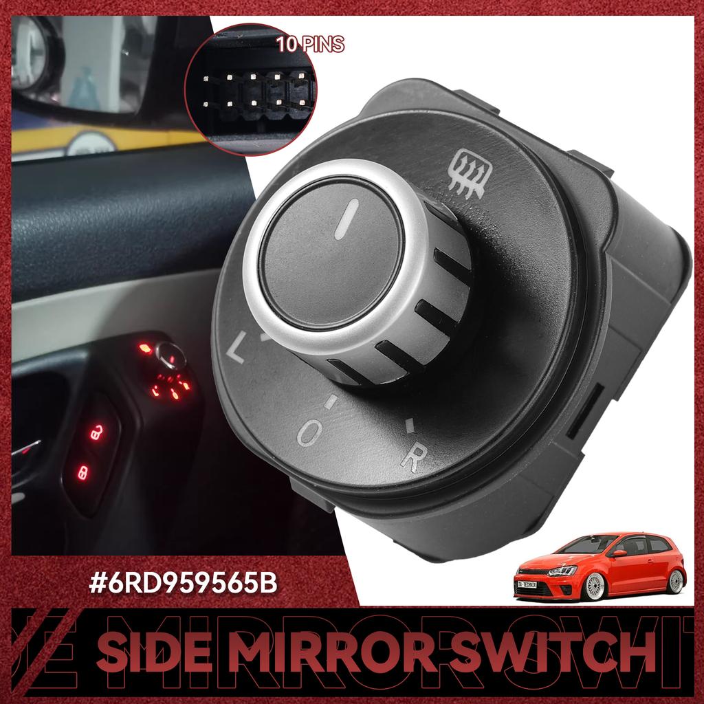 Electric Rearview Wing Mirror Adjuster Knob Switch Chrome Button for Volkswagen Polo 6R 6C 2011-2017 #6RD 959 565B 6RD959565B