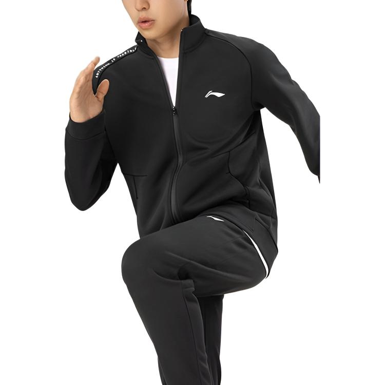 Li Ning Knitted Stand Collar Fleece Sports Casual Cardigan Sweatshirt Men sweatshirt Black AWDTE83-1