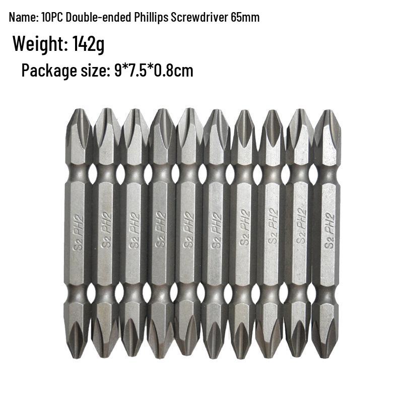 10-Piece 65mm Double-Ended PH2 Phillips Screwdriver Bits, S2 Material