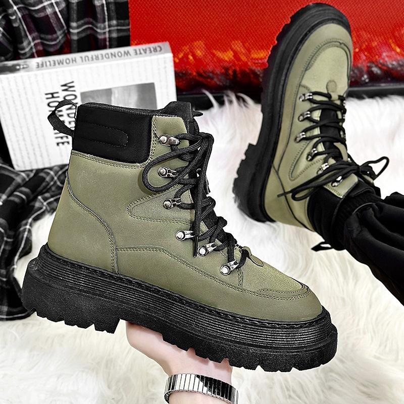 Yüksek Top çizmeler erkek deri ayakkabı moda motosiklet ayak bileği askeri bot erkekler için kışlık botlar erkek ayakkabıları dantel-up Botas Hombre