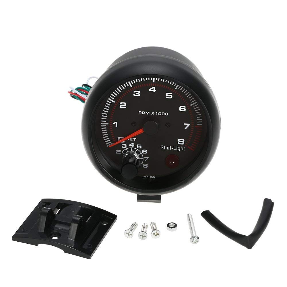 Goolsky Tachometer Gauge 0-8000RPM 3.75" Turbo Boost (for 4, 6, and 8 Cylinders) White Intershift Light