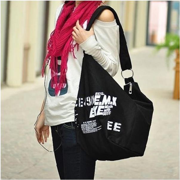 

Women Fashion Korean Style Canvas Preppy Campus Shoulder Bag Handbag Shopping Bag 52*20*23cm чёрный