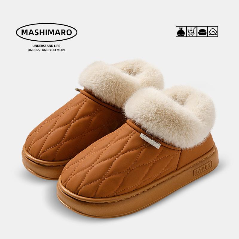 Bag heel cotton slippers Cixi women wear thickened plush indoor home waterproof and warm cotton drag men in winter