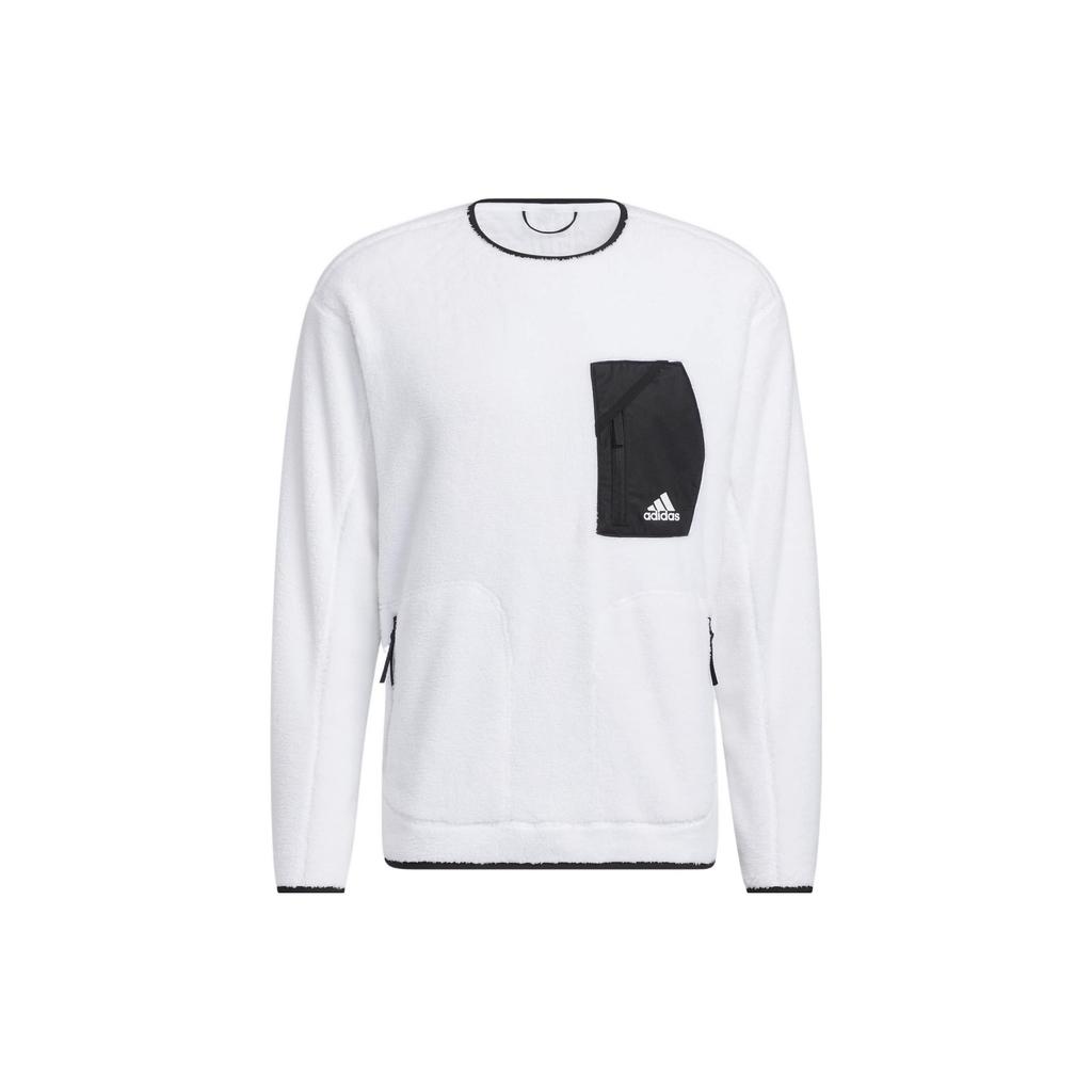 Adidas Fleece Crew Sweatshirt With Logo Pocket Unisex Sweatshirts White HN2073