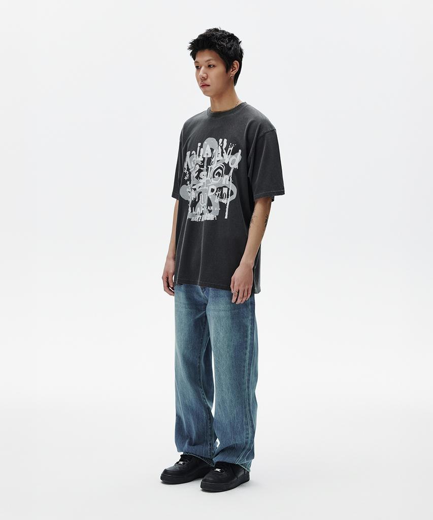 MAHAGRID Flower Star Pigment Tee Charcoal(Mg2Fmmt512A)