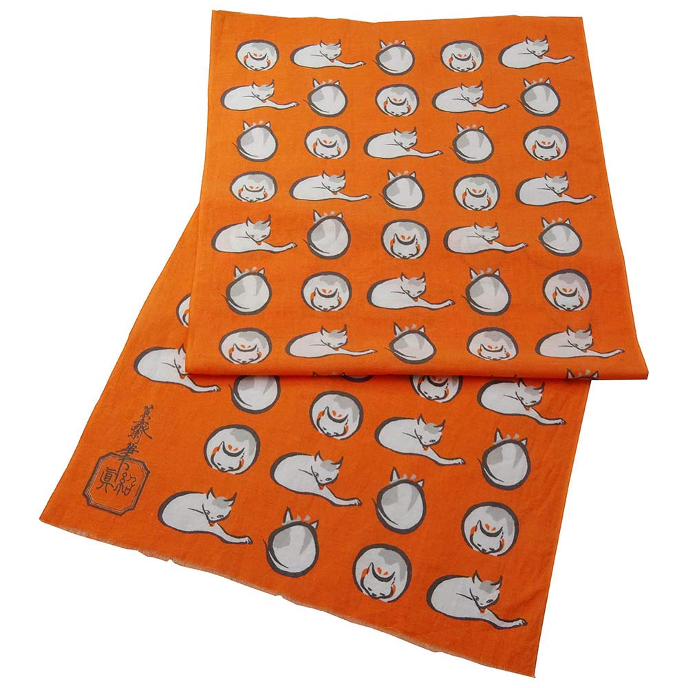 Unsodo Tenugui Hand Keisai Cat Orange (Japanese Towel) - - T-19