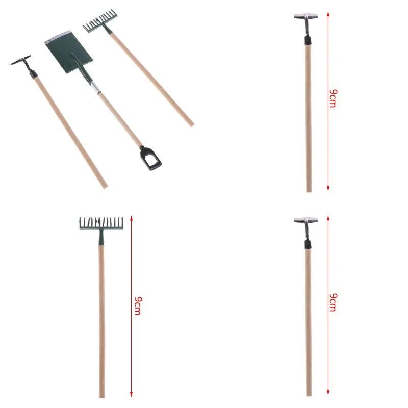 1/12 Dollhouse Miniature Simulation Hoe Farm Axe Spade Shovel Hoe Rake Watering Pot Hammer Farm Gardening Tools Accessories Set