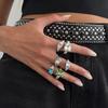 European and American Ins Square Colored Gemstone Open Ring Women's, Sweet and Cool Inlaid Geometric Section Ring Hand Jewelry