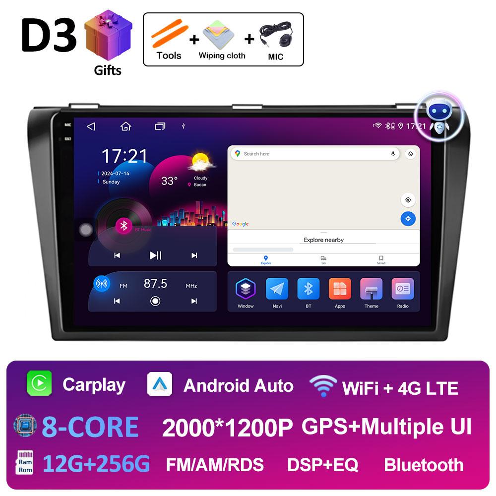 Pentru Mazda 3 2004 2005 2006 2007 2008 2009 Sistem inteligent Android Navigație GPS Wireless Carplay Bluetooth QLED Ecran IPS