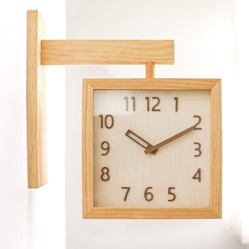 Massivholz Wandmontierte Zweiseitige Uhr Wohnzimmer Dekoration Einfache Haus Stille Wandmontierte Eckwanduhr ZE209