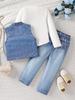 2025 Girls' Denim Vest & Pants Autumn Set