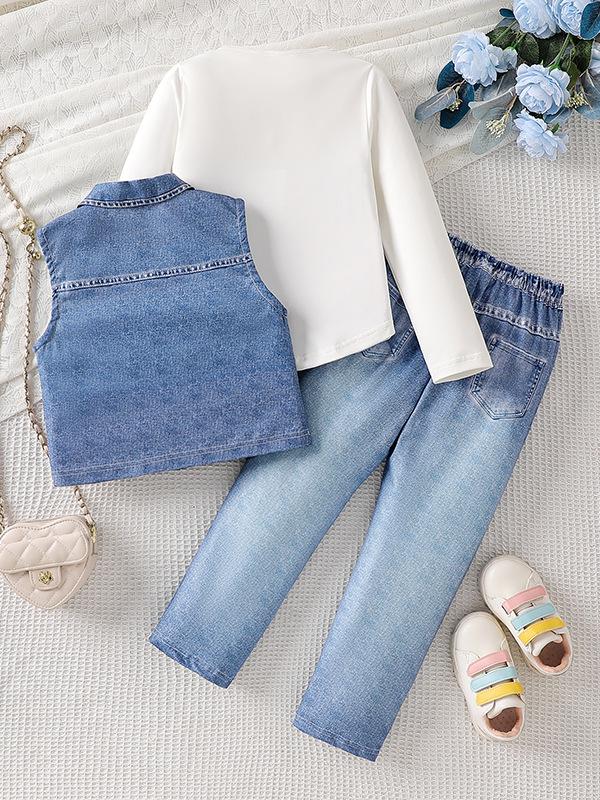 2025 Girls' Denim Vest & Pants Autumn Set