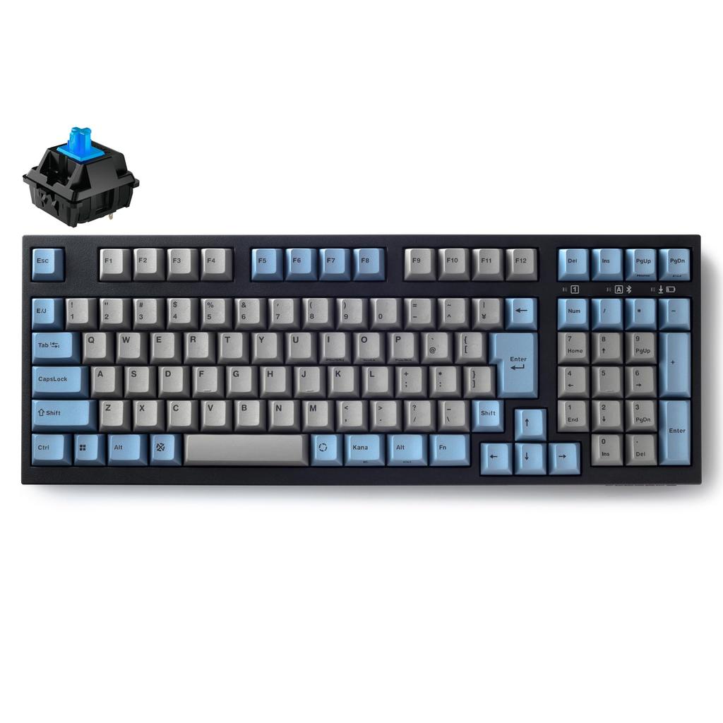 LEOPOLD FC980MBT GRAYBLUE Japanese JIS Layout 102 Keys Keyboard with Numeric Keypad Switch Hot Swap Compatible AAA Battery Powered Latest CHERRY MX2A