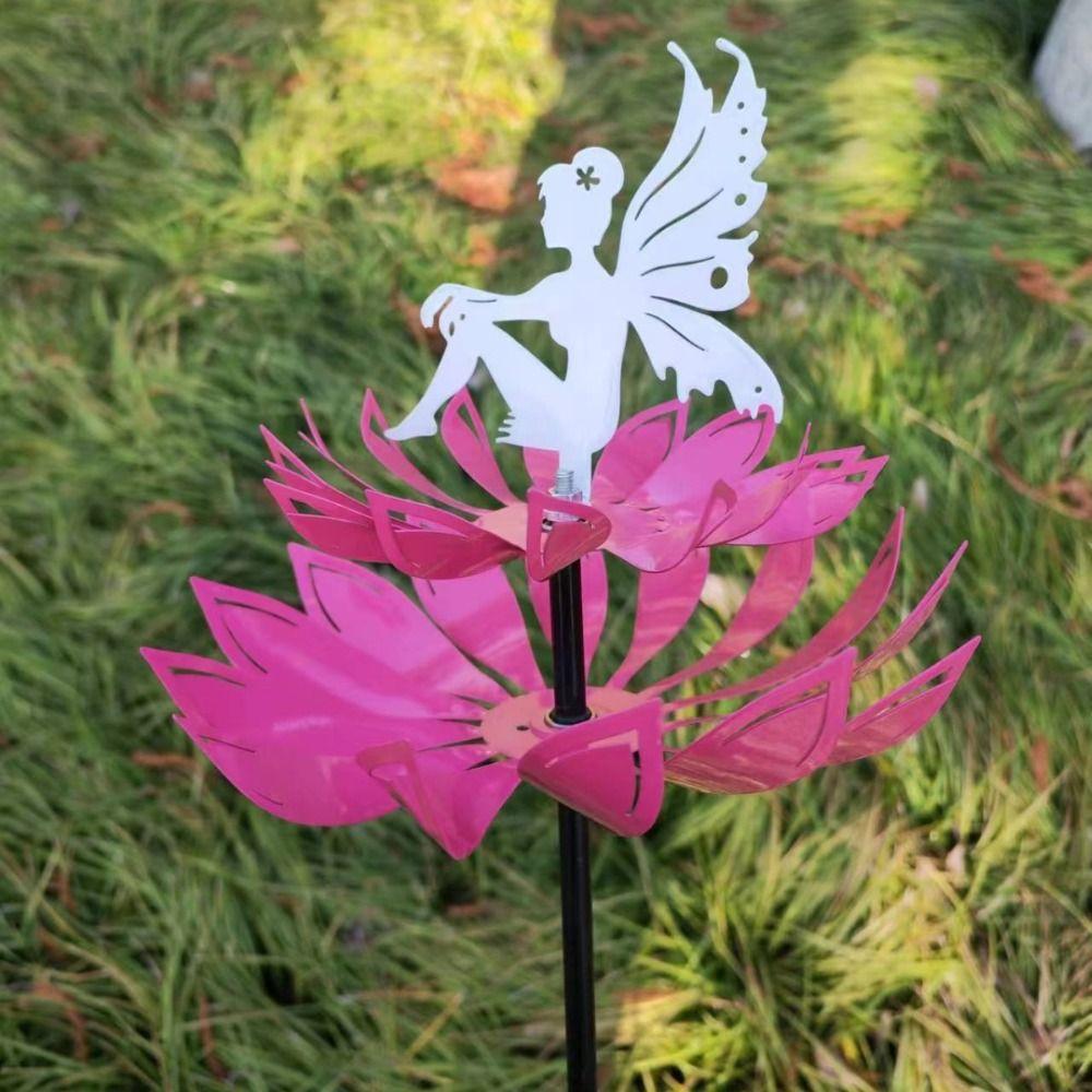 Iron Art Garden Flower Fairy Sculpture Rotating Gardening Plug Metal Windmill  Courtyard