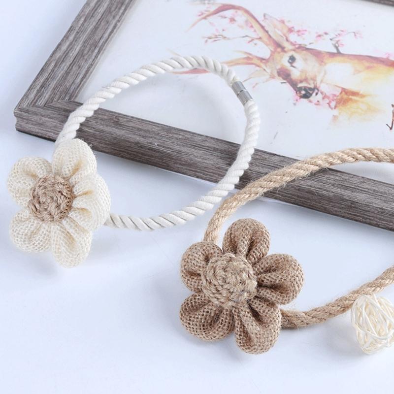 2 szt. Magnetyczne podwiązki do zasłon Ręcznie tkane kwiatowe klipsy do zasłon Boho sznurkowe podwiązki do zasłon Dekoracje domu