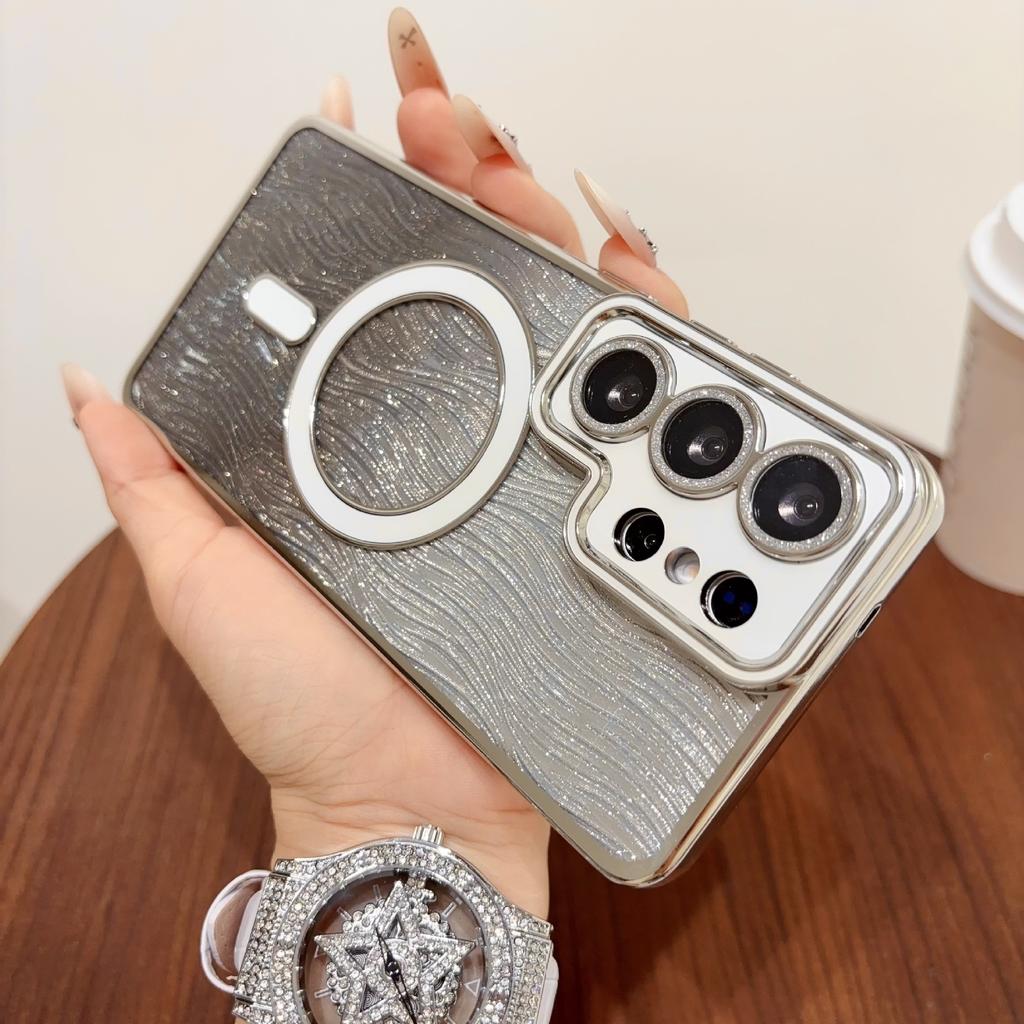 Foreign trade applicable Samsung S26U mobile phone case electroplating magnetic suction S25Plus lens glitter S24FE protective case