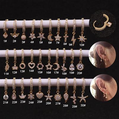 1 peça zircão cristal coração brincos pendurados para mulheres cruz orelha punhos aço inoxidável placa sol lua estrela brincos para
