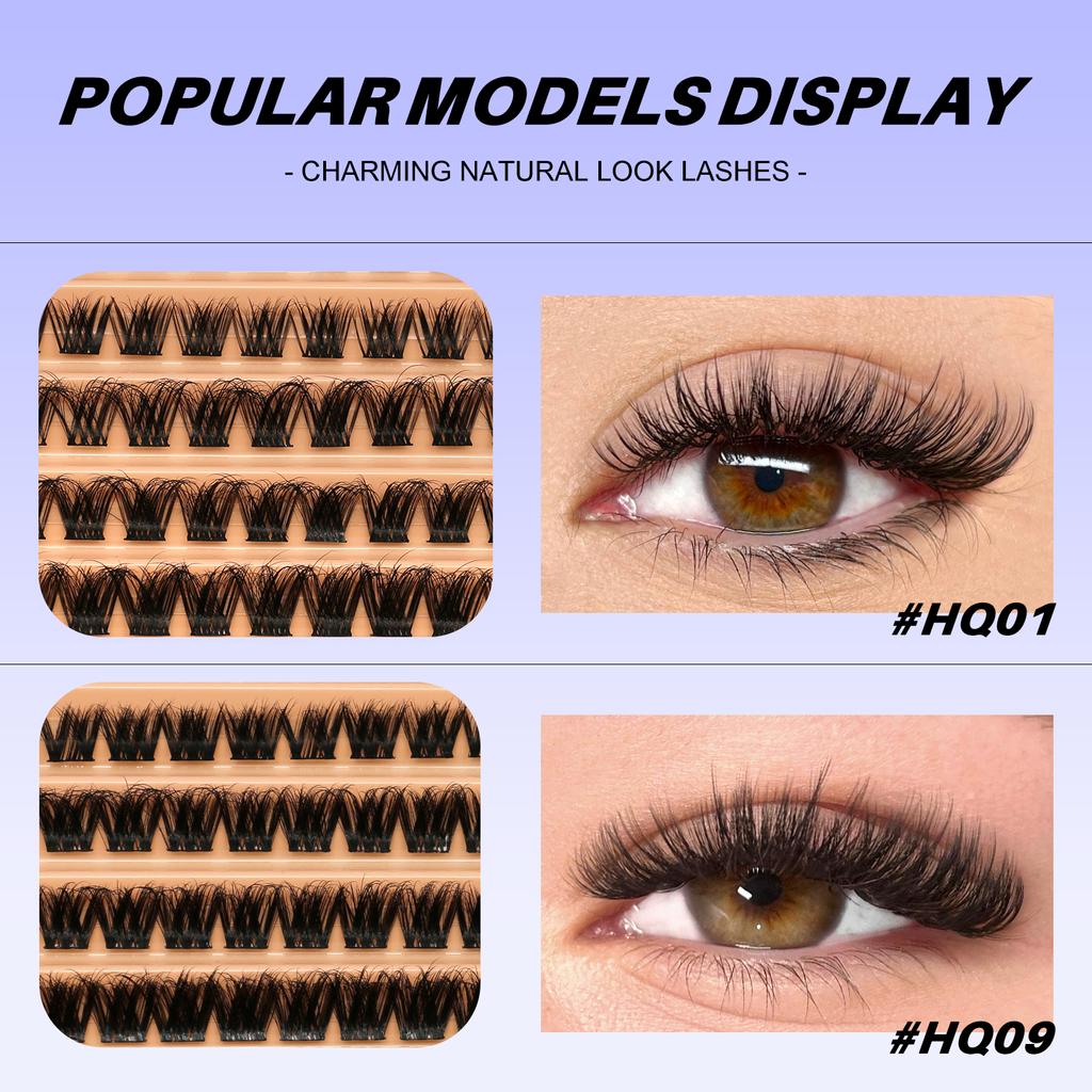 Sada řasových shluků, sada na prodlužování řas pro kutily, individuální umělé řasy, lepení a utěsnění řas a aplikace řas, líčení