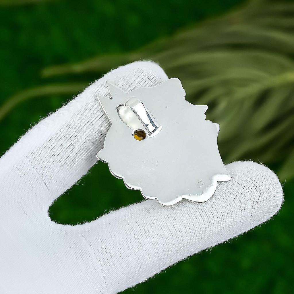 Sterling Silver Oval Tiger Eye Gemstone Sacral Chakra Anniversary Bezel Pendant