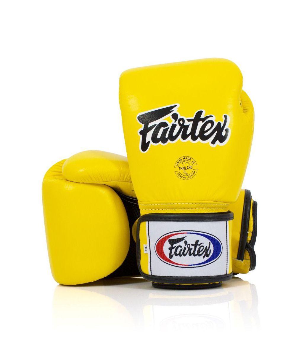 Fairtex Genuine Leather Boxing Gloves BGV1 Breathable Yellow 16oz