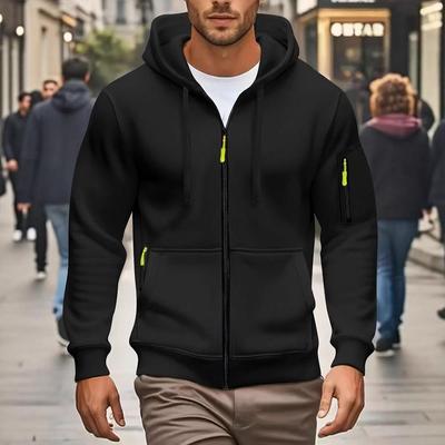 2025 New European Size Autumn and Winter Men's Hoodie Hooded Zipper Cardigan Men's Sports and Leisure Jacket