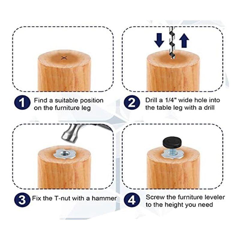 Good-1/4Inch Thread Furniture Feet Levelers,24PCS Adjustable Feet Levelers On Furniture Glide Leveling,For Table(1/4Inch-18)