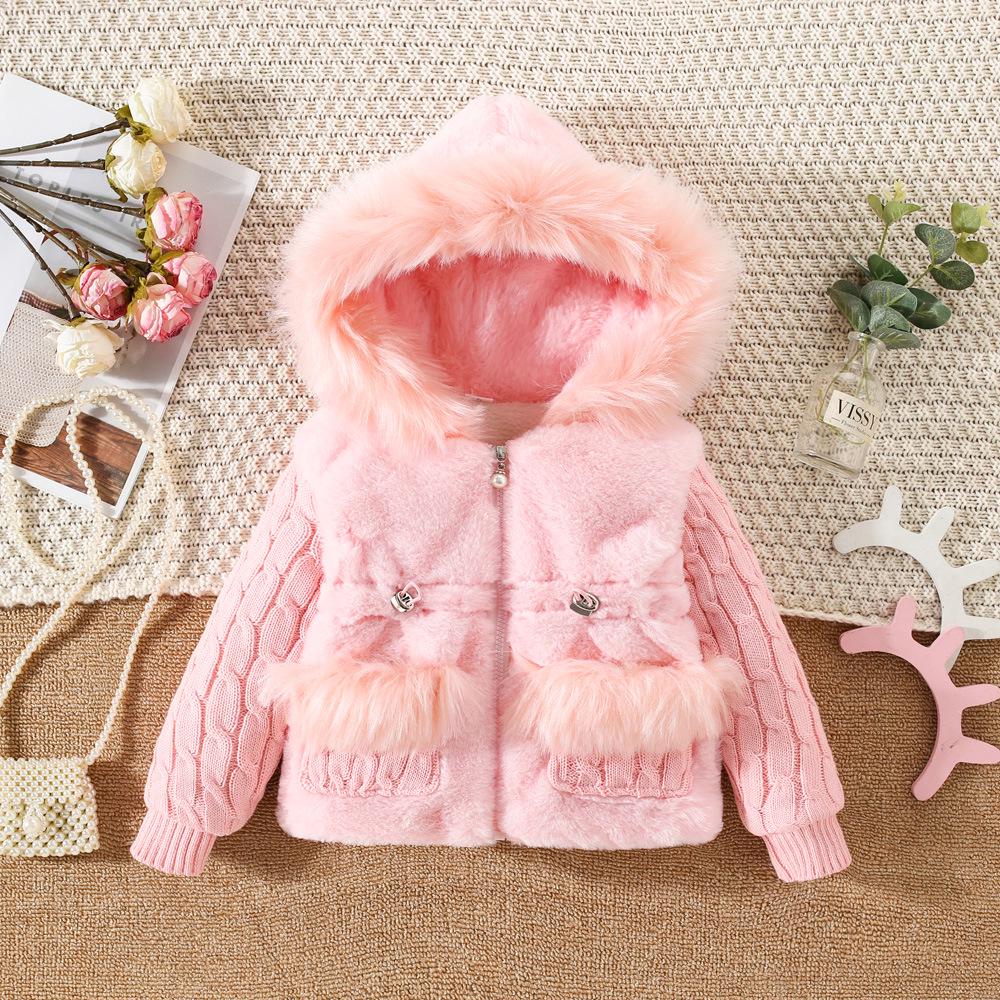 Girls' Winter Cotton-Padded Coat - Thickened Long Sleeve Fuzz Sweater
