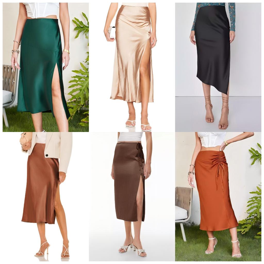 Women's New Satin Bustier High-waisted Elastic Split Long Skirt Sexy Splicing Package Hip Skirt Female