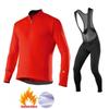 Thermal Long Sleeve Cycling Jersey Bib Tights Set Road Bike Riding Winter Warm Fleece-Lined Performance Gear